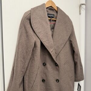 Halston Shawl Collar Wool Blend Winter Coat Pockets‎ Sz 6 Taupe
